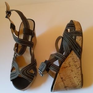 Kelly & Katie black uppers w cork wedges-sz 9